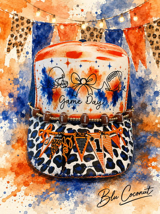 Blu Coconut Blue and Orange football Trucker Hat