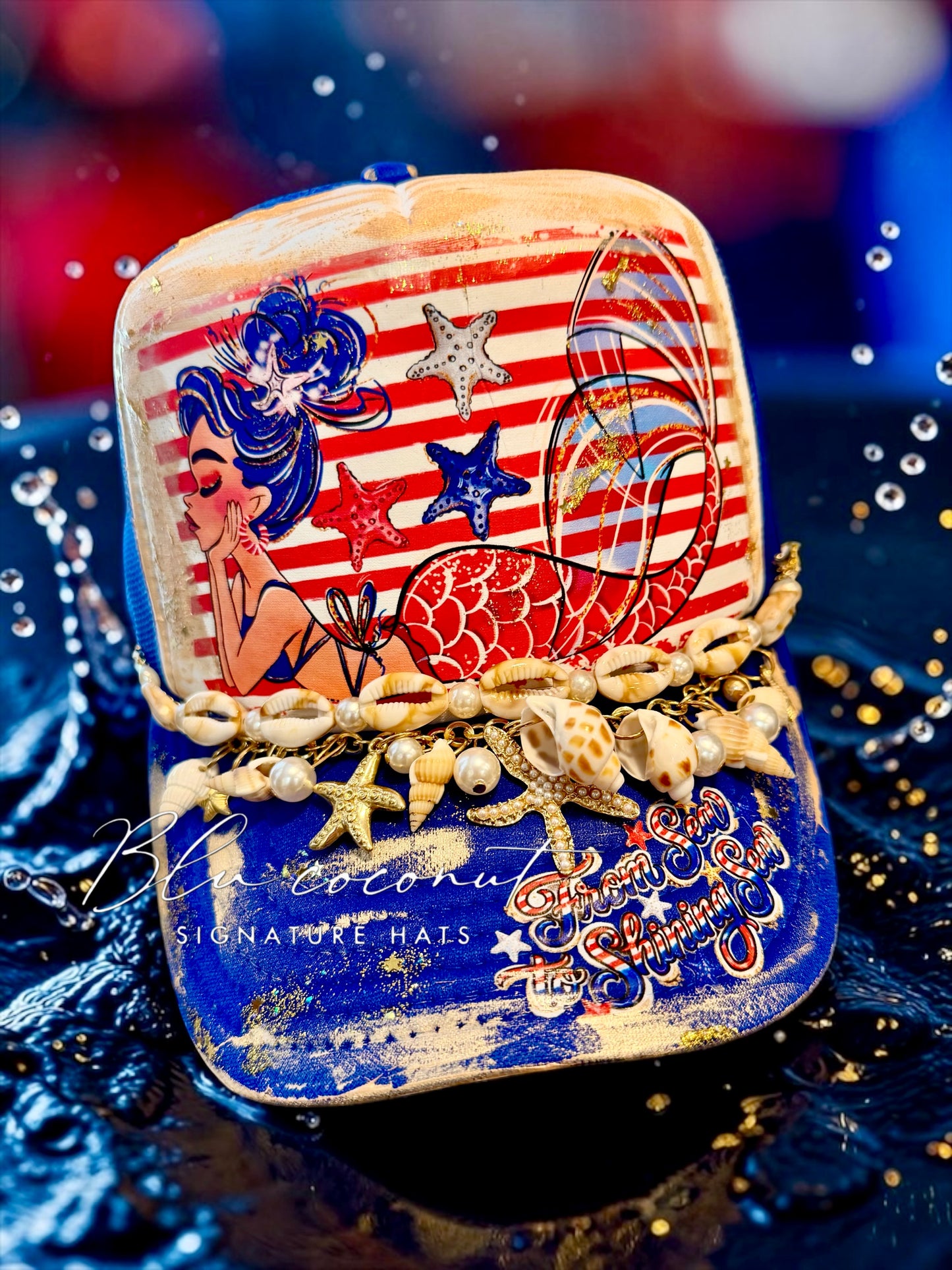 Blu Coconut Patriotic Mermaid Trucker