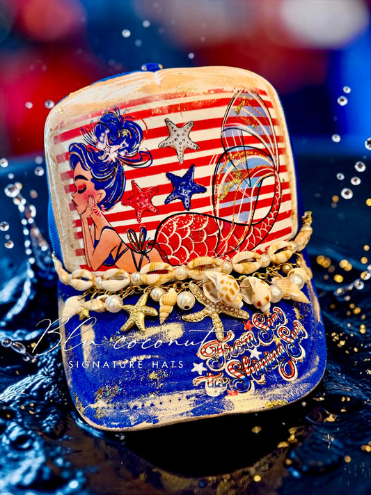 Blu Coconut Patriotic Mermaid Trucker