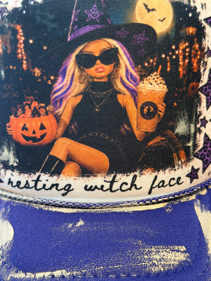Blu Coconut purple and white resting witch face Trucker Hat