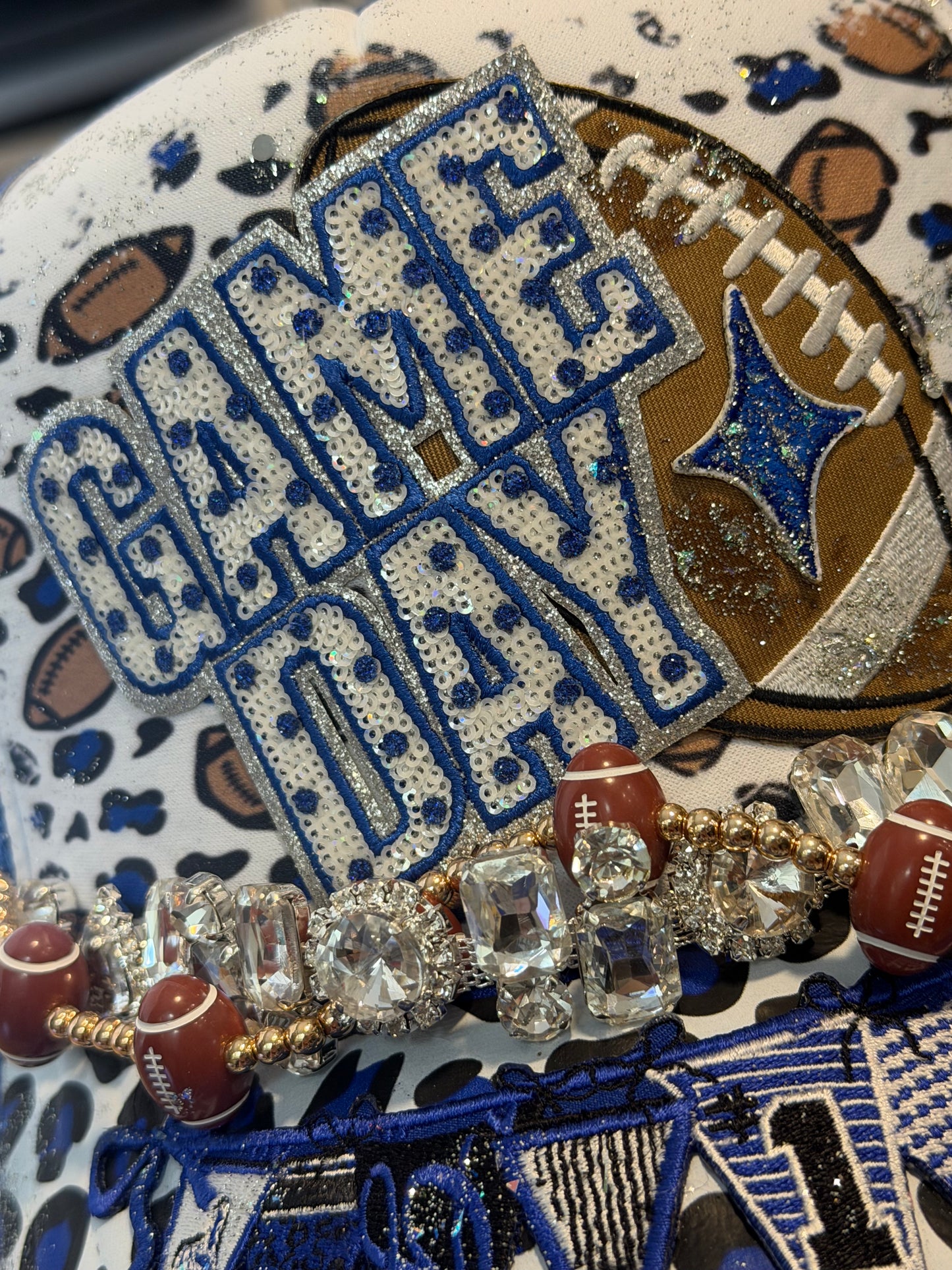 Blu Coconut Blue, White & Bling Football Trucker Hat 💙🏈