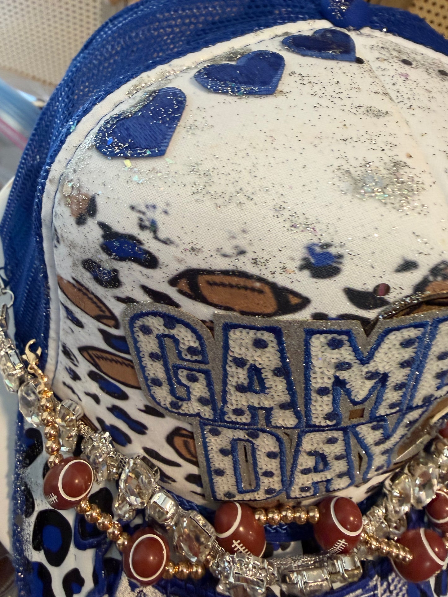 Blu Coconut Blue, White & Bling Football Trucker Hat 💙🏈