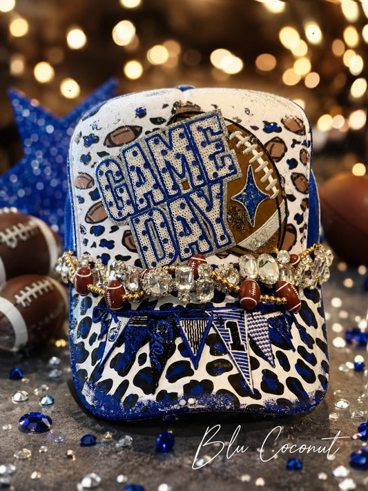 Blu Coconut Blue, White & Bling Football Trucker Hat 💙🏈