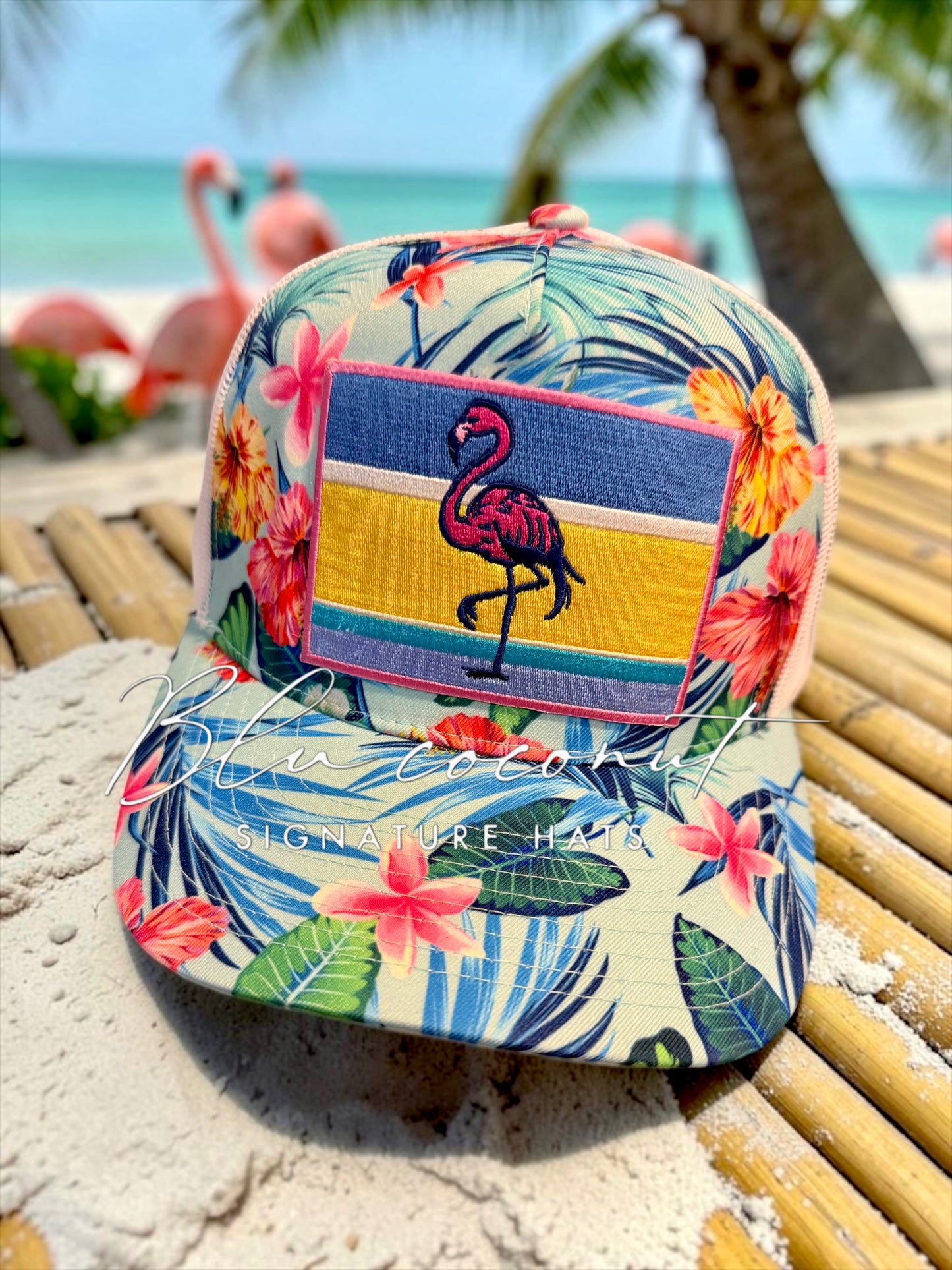 Blu Coconut Hawaiian Flamingo Trucker