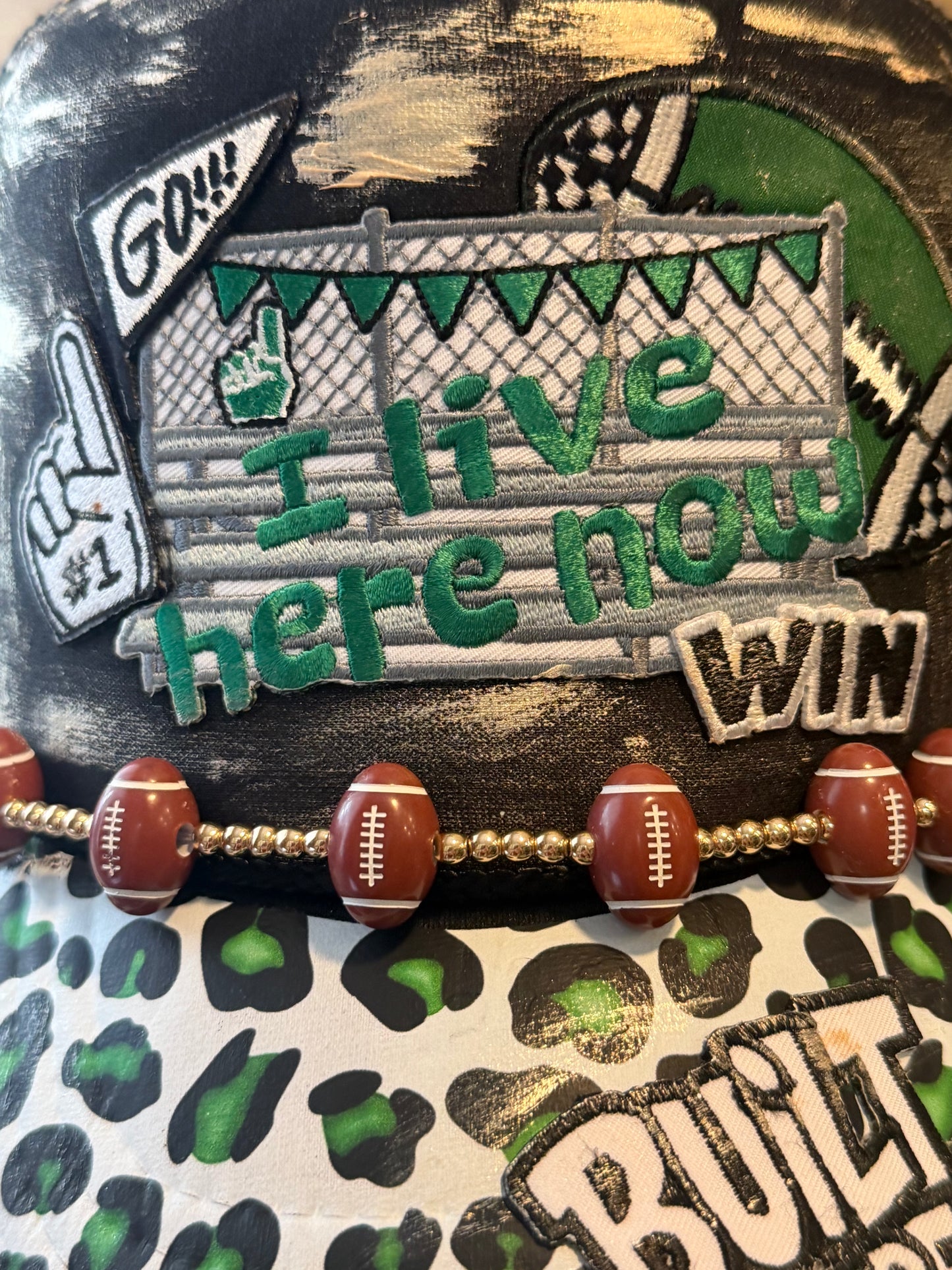 Blu Coconut Black and Green Football Trucker Hat. 💚🖤🏈