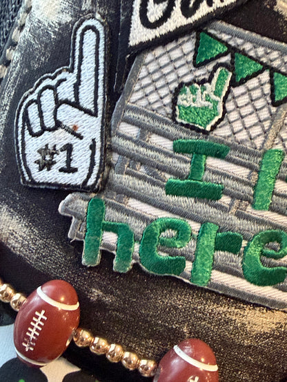 Blu Coconut Black and Green Football Trucker Hat. 💚🖤🏈