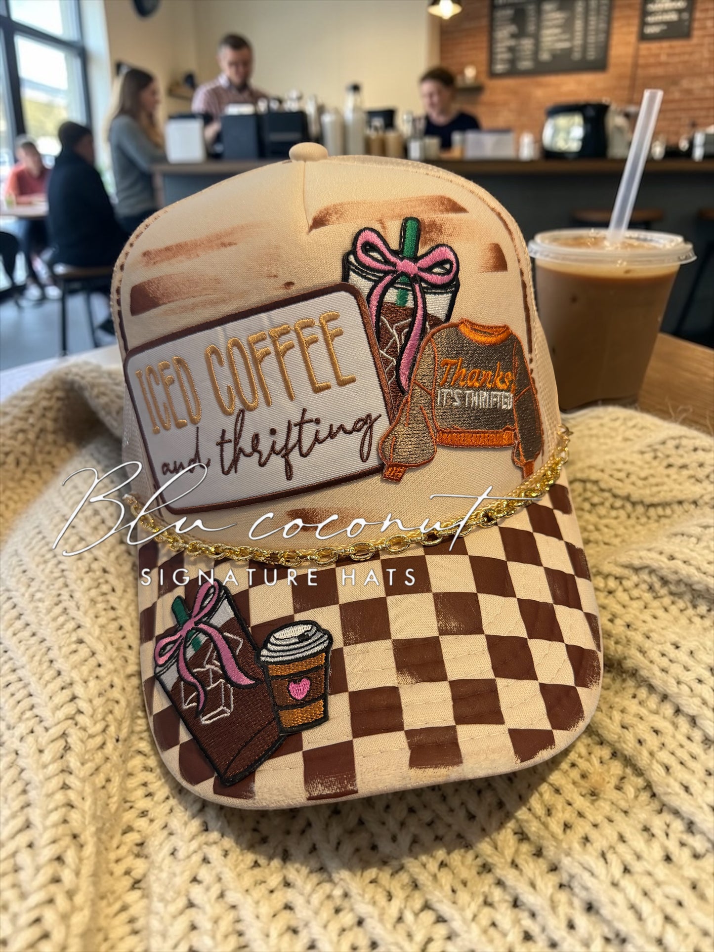 Iced coffee and thrifting trucker