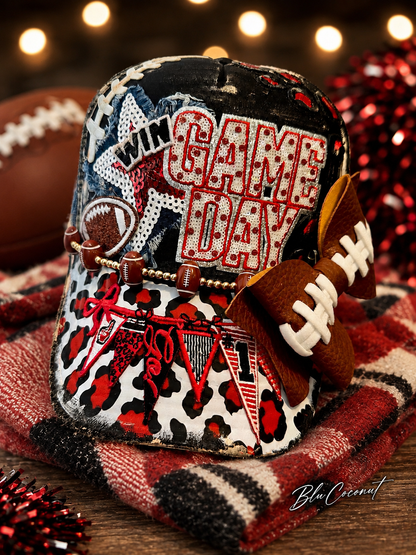 Blu Coconut black and red Football Trucker Hat. ❤️🖤🏈