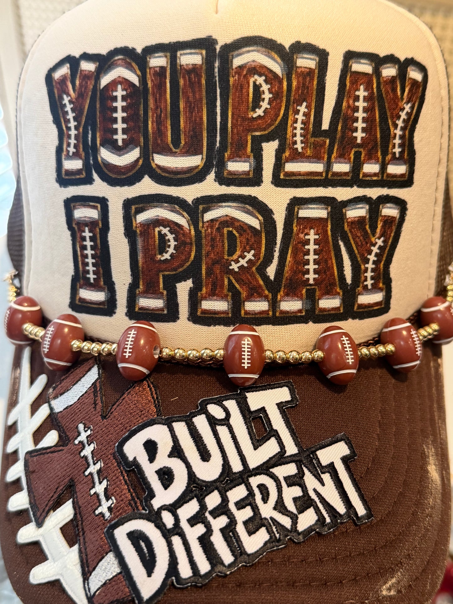 Blu Coconut Brown and khaki Pray Football Trucker Hat