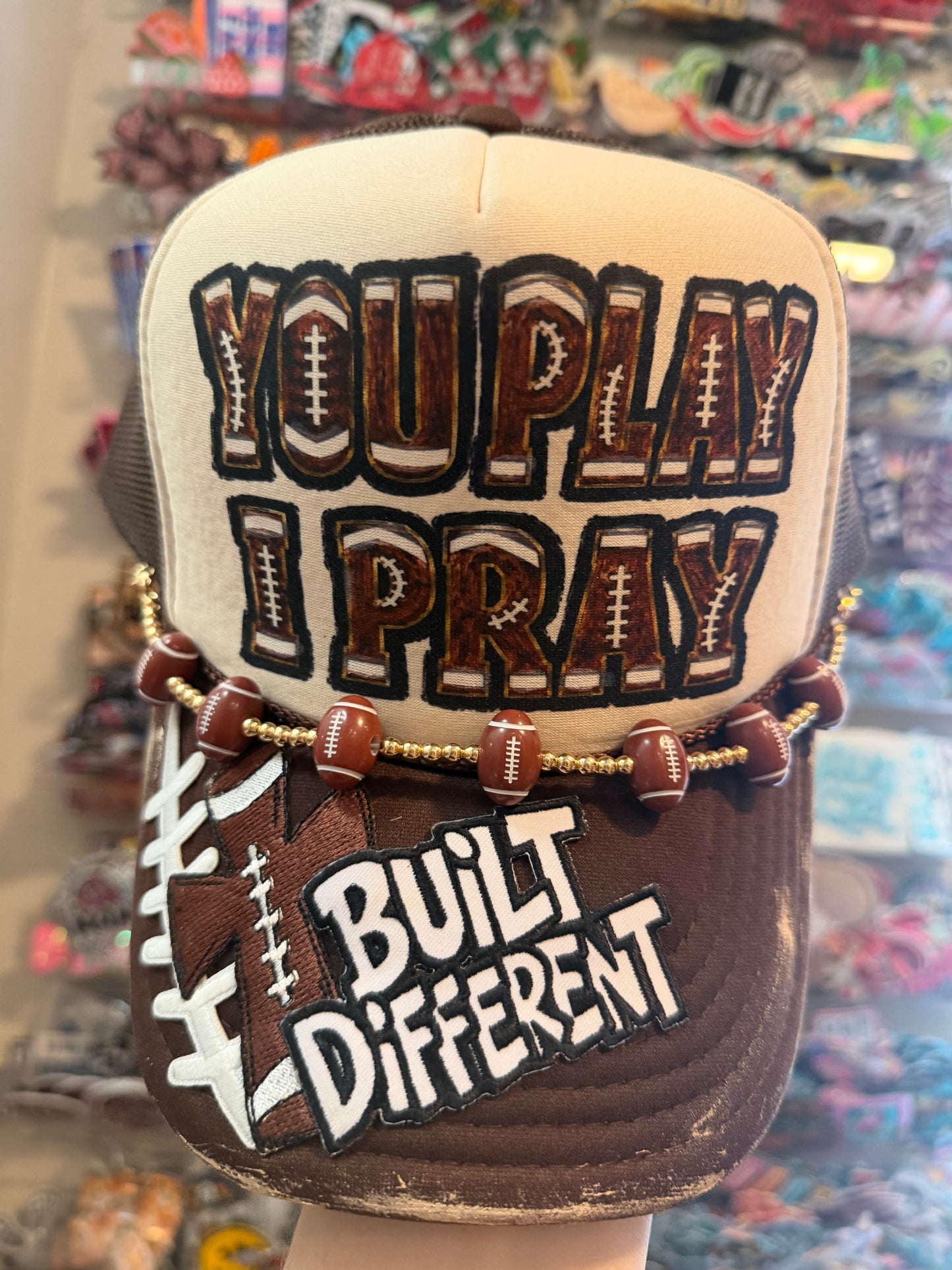 Blu Coconut Brown and khaki Pray Football Trucker Hat