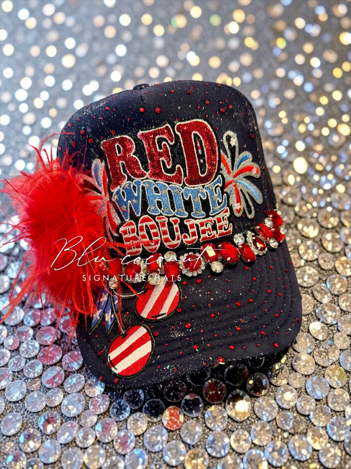 Blu Coconut Red White Boujee Trucker