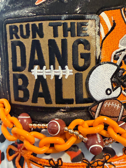Blue Coconut black and orange football Trucker Hat 🧡 🖤🏈