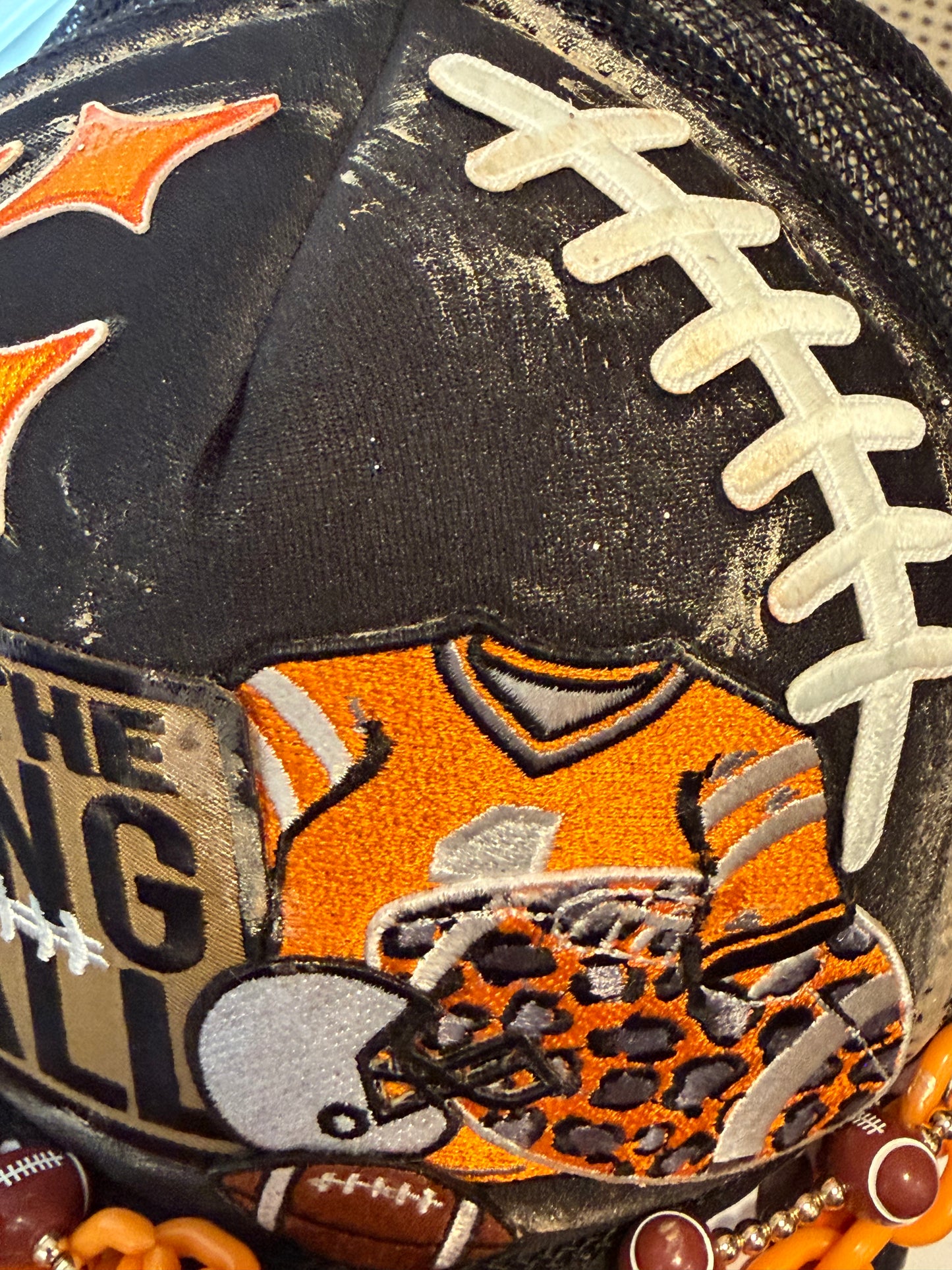 Blue Coconut black and orange football Trucker Hat 🧡 🖤🏈