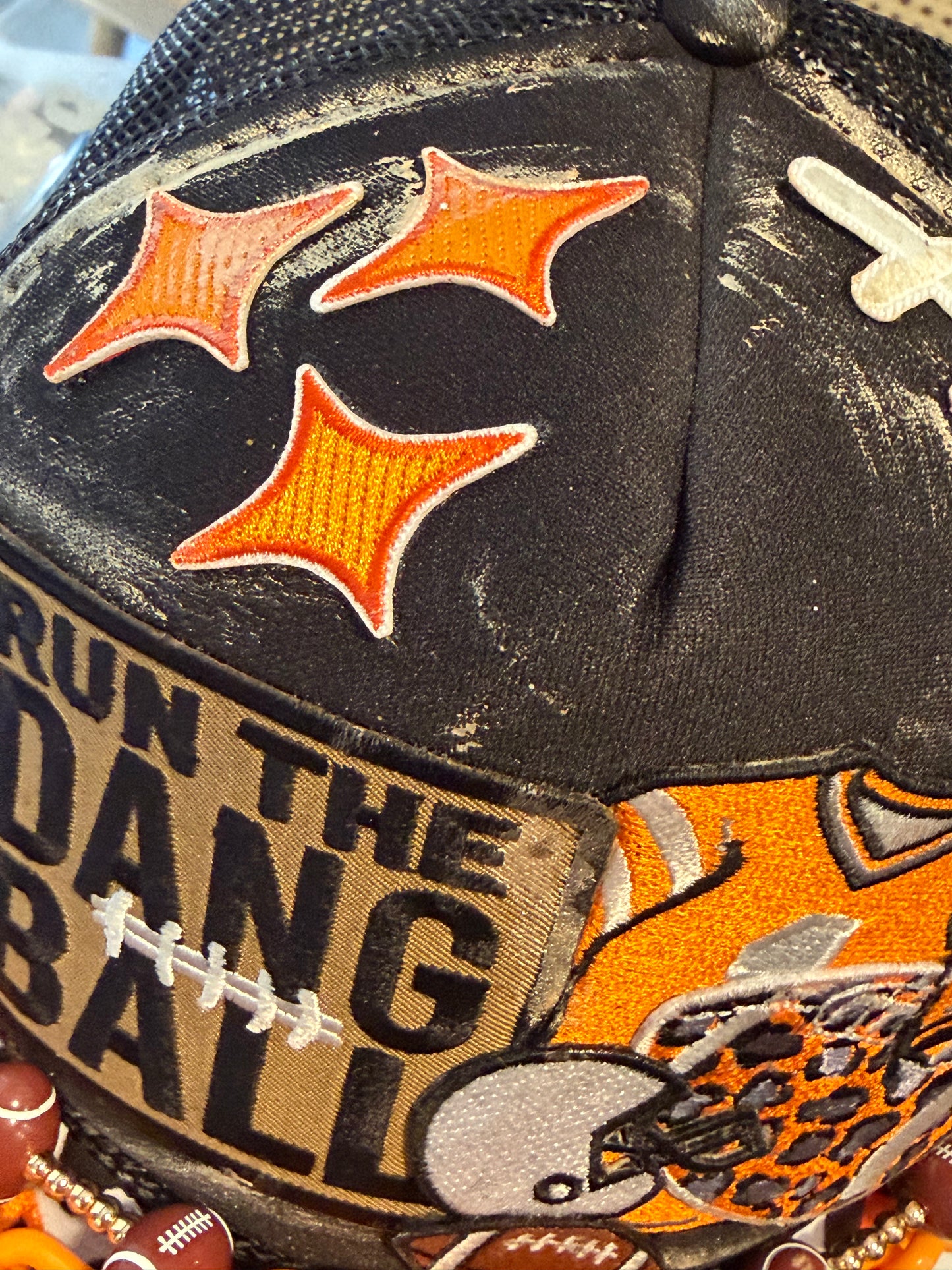 Blue Coconut black and orange football Trucker Hat 🧡 🖤🏈