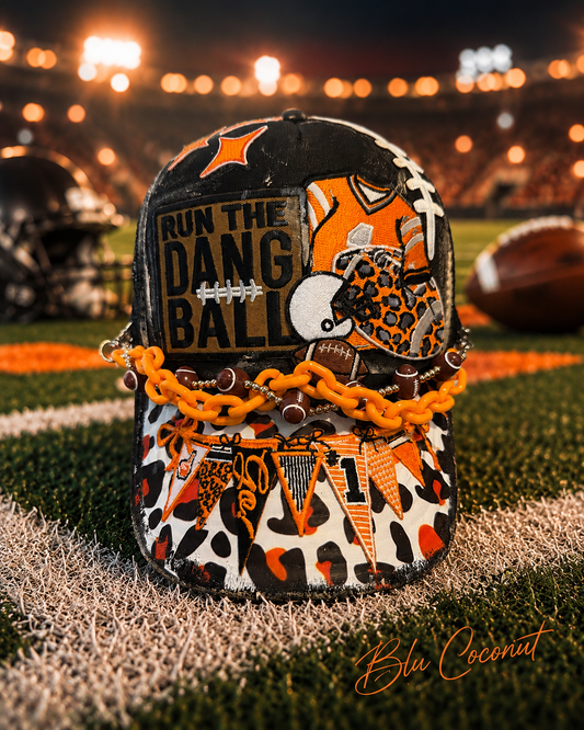 Blue Coconut black and orange football Trucker Hat 🧡 🖤🏈