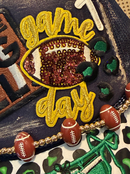 Blu Coconut Navy with gold and Green Football Trucker Hat. 💚💙🏈