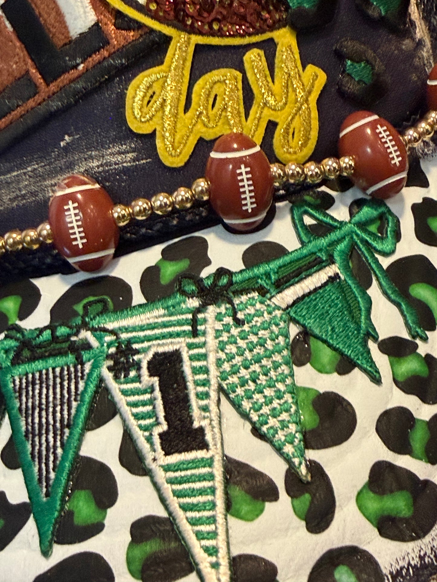 Blu Coconut Navy with gold and Green Football Trucker Hat. 💚💙🏈