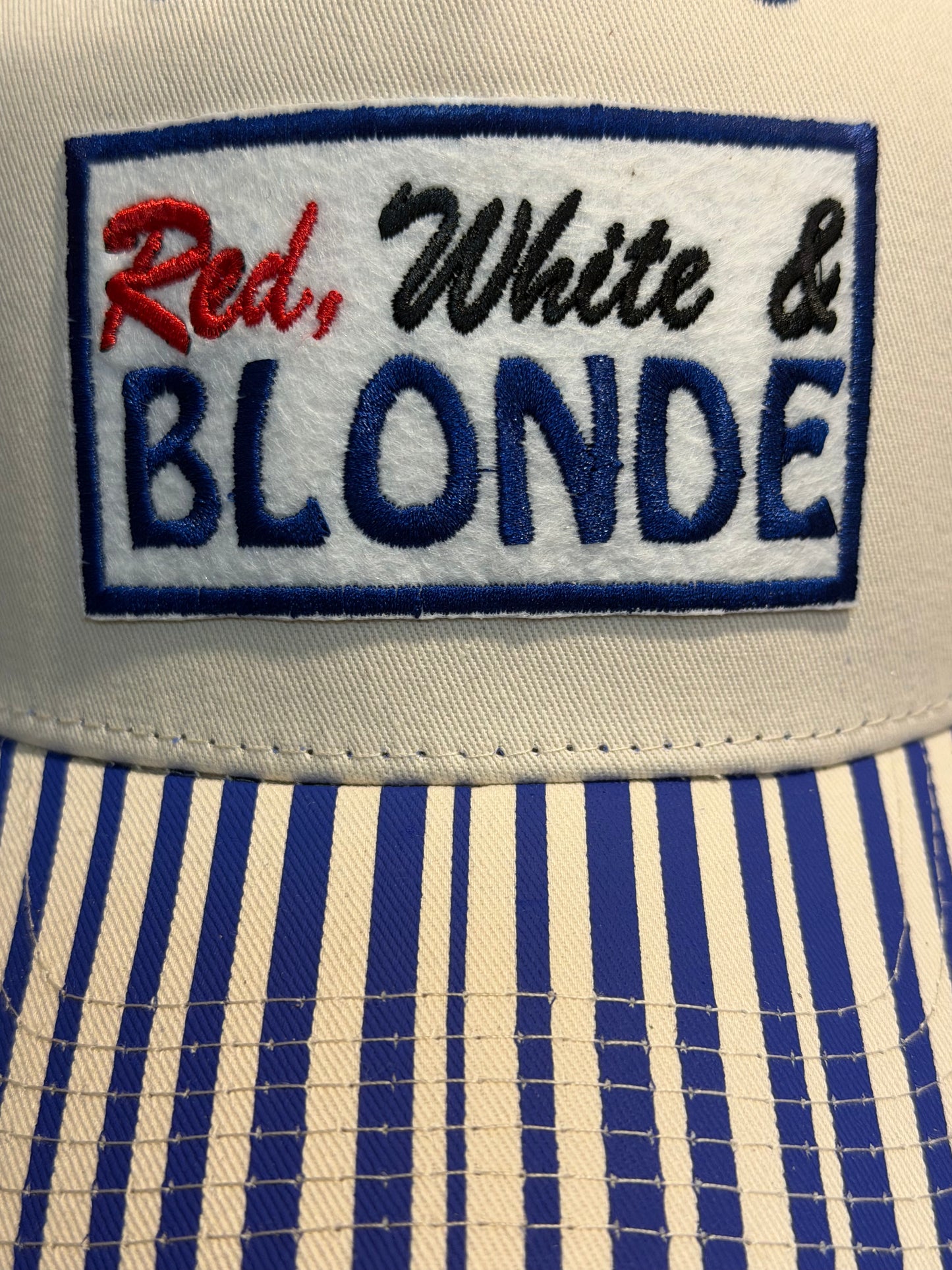 Red, White & Blonde Seersucker Canvas Hat