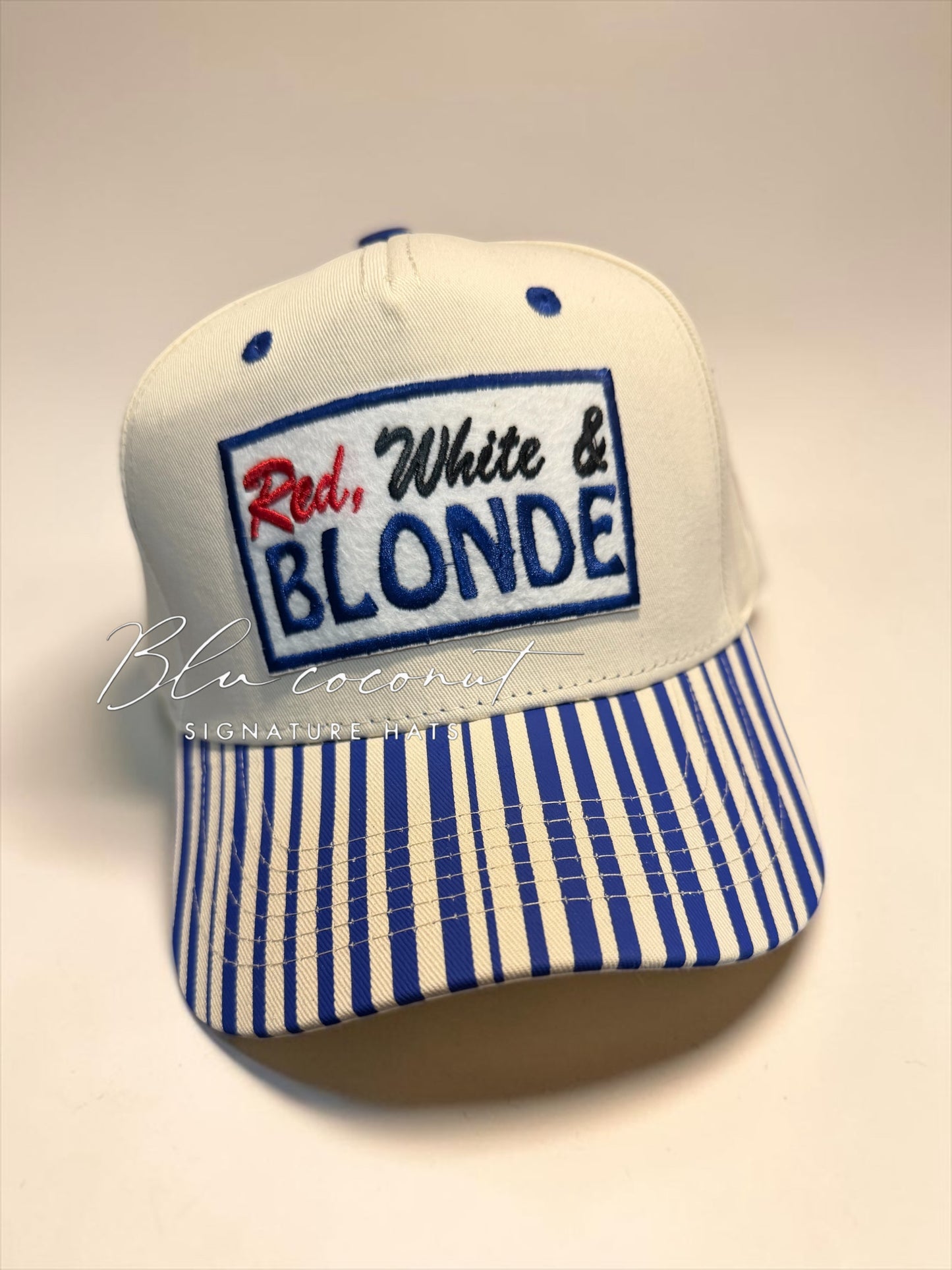 Red, White & Blonde Seersucker Canvas Hat