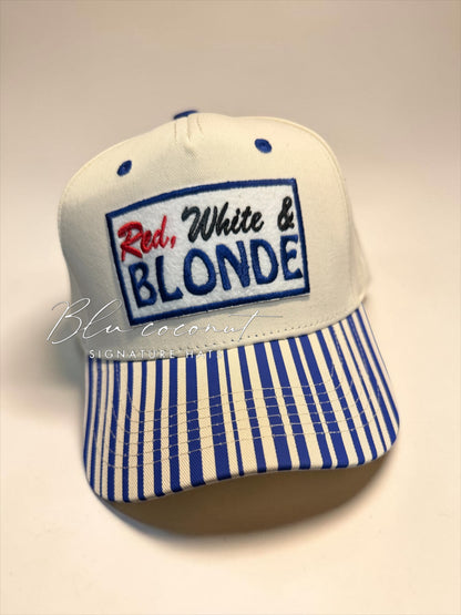 Red, White & Blonde Seersucker Canvas Hat