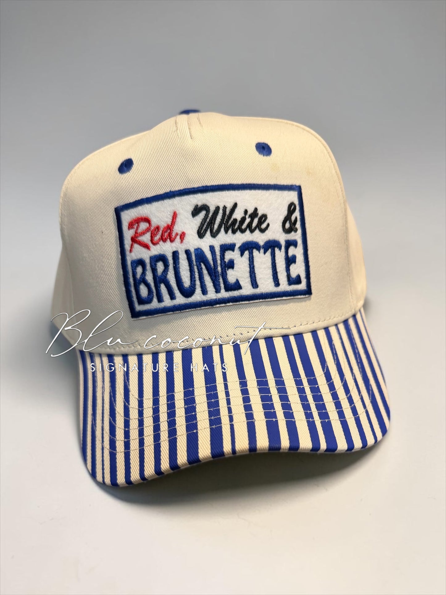 Red White and Brunette Seersucker Canvas Hat