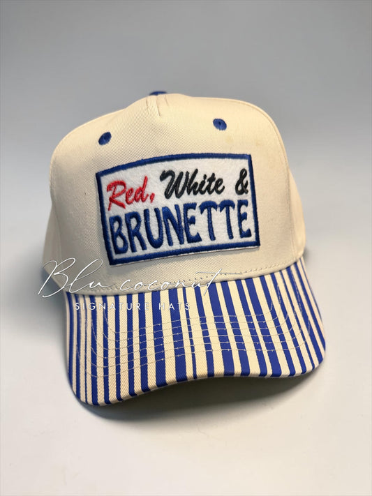 Red White and Brunette Seersucker Canvas Hat
