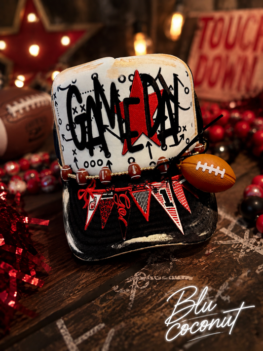 Blu Coconut Red & Black Football Game Day Trucker Hat