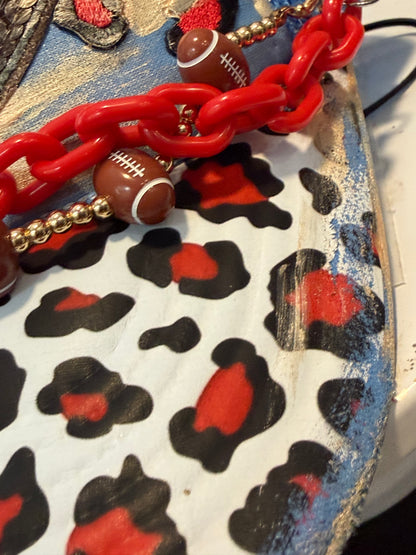 Blu Coconut Blu & Red Leopard Football Game Day Trucker Hat