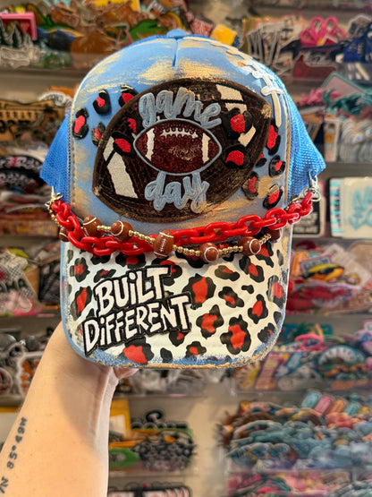 Blu Coconut Blu & Red Leopard Football Game Day Trucker Hat