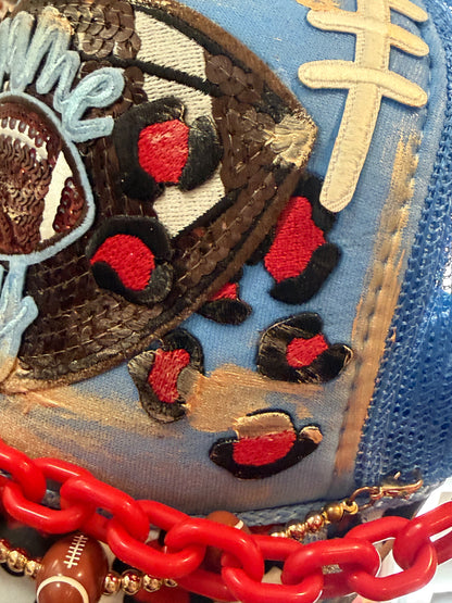 Blu Coconut Blu & Red Leopard Football Game Day Trucker Hat