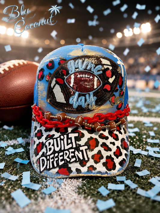 Blu Coconut Blu & Red Leopard Football Game Day Trucker Hat