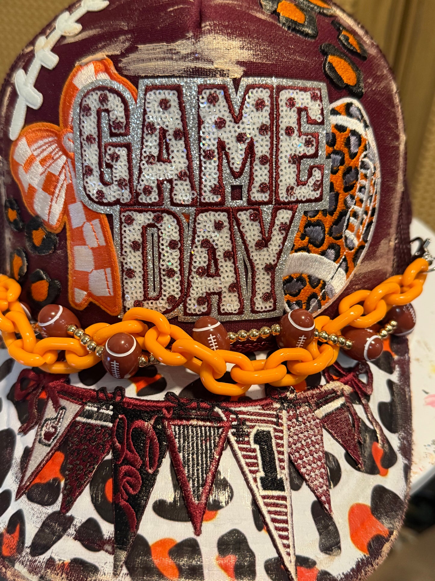 Blu Coconut Burgundy and Orange Football Trucker Hat