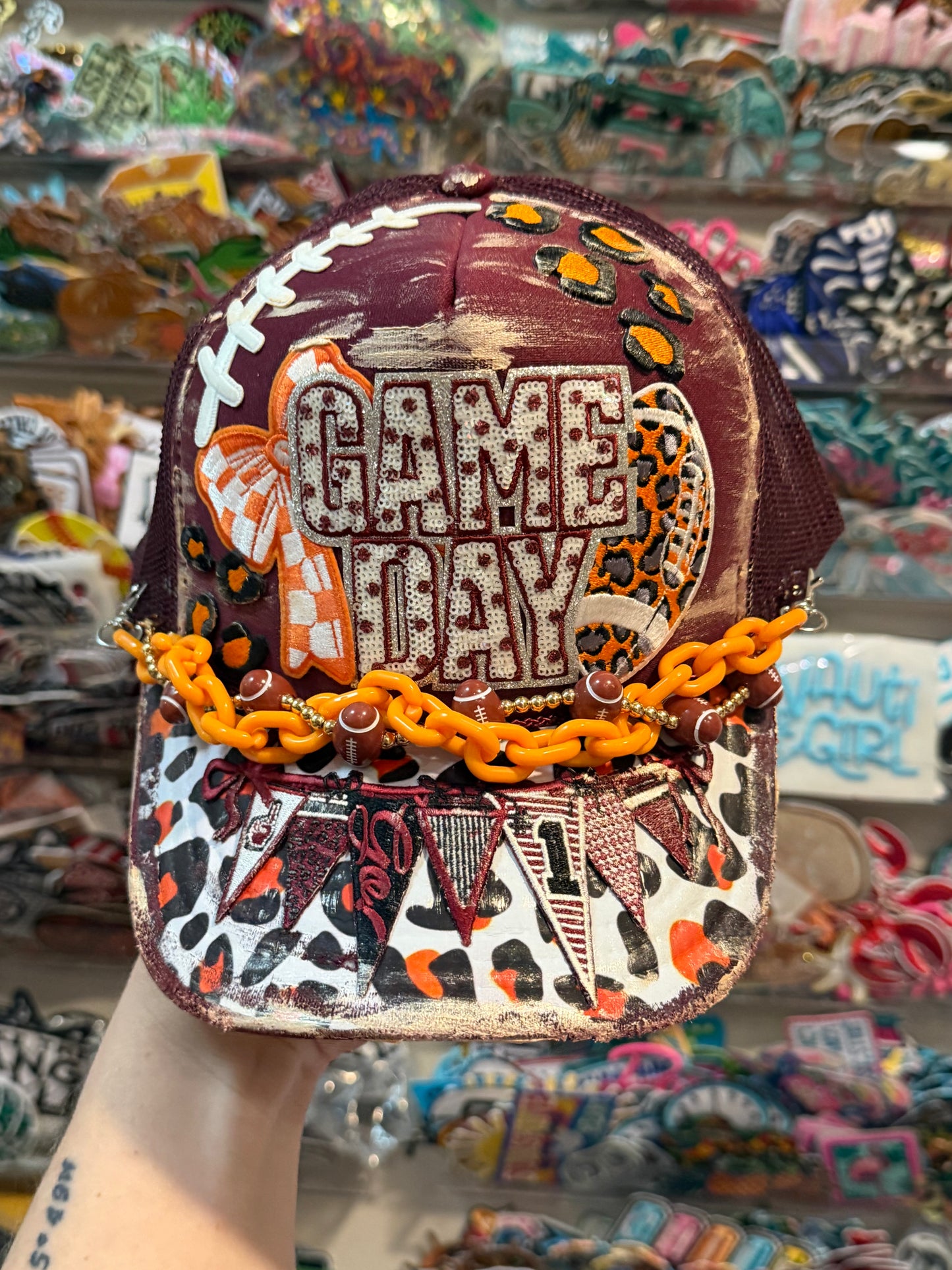 Blu Coconut Burgundy and Orange Football Trucker Hat