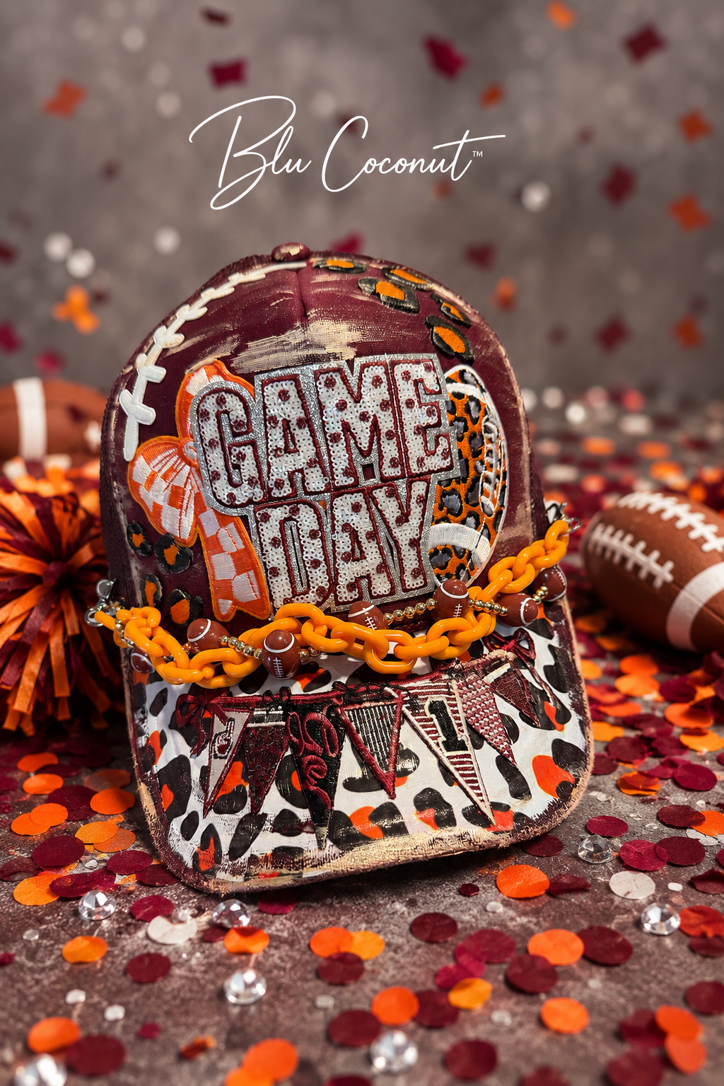 Blu Coconut Burgundy and Orange Football Trucker Hat