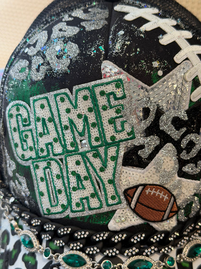 Blu Coconut Black and Green Football Trucker Hat. 💚🖤🏈