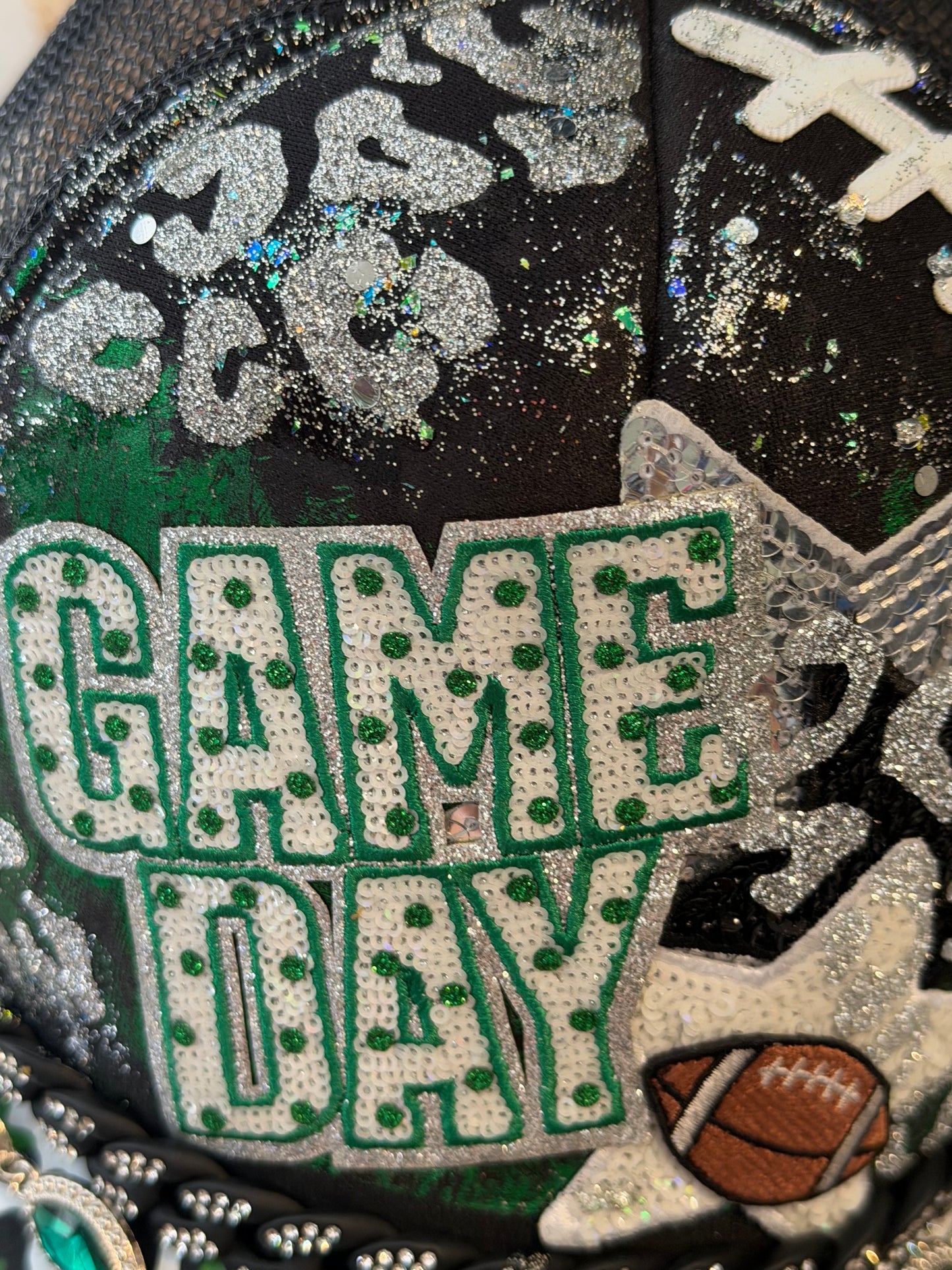 Blu Coconut Black and Green Football Trucker Hat. 💚🖤🏈