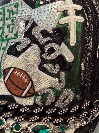 Blu Coconut Black and Green Football Trucker Hat. 💚🖤🏈