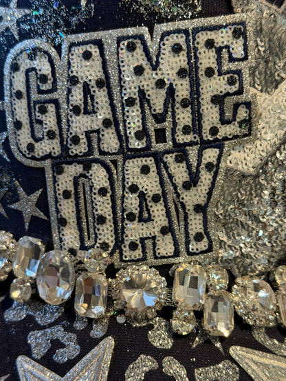 Blue Coconut navy, silver and BLINGGGGG football Trucker Hat