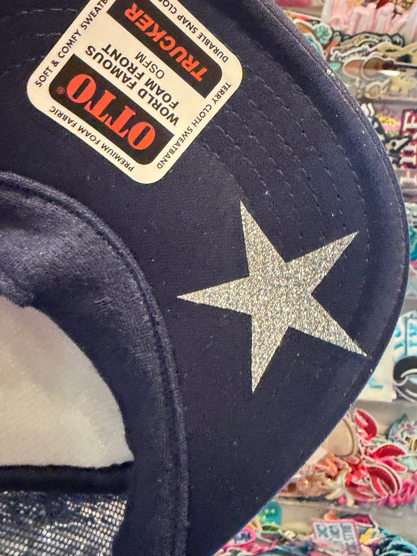 Blue Coconut navy, silver and BLINGGGGG football Trucker Hat
