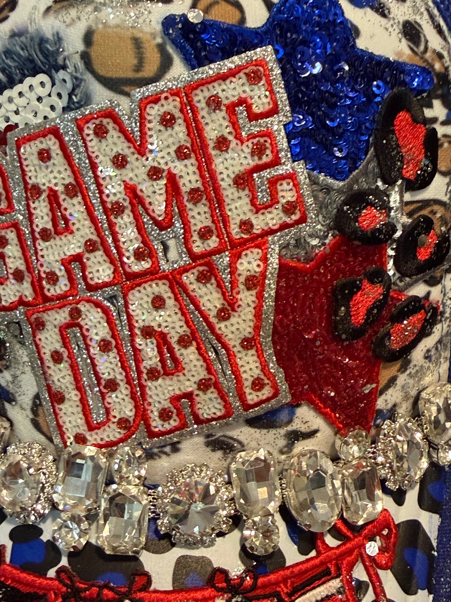 Blu Coconut Blue,Red White and Bling Football Trucker Hat. ❤️💙🏈