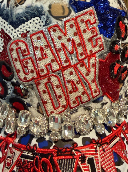 Blu Coconut Blue,Red White and Bling Football Trucker Hat. ❤️💙🏈