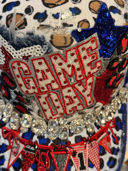 Blu Coconut Blue,Red White and Bling Football Trucker Hat. ❤️💙🏈