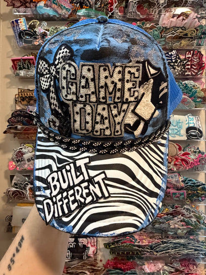 Blu Coconut Blue with black and white Football Trucker Hat