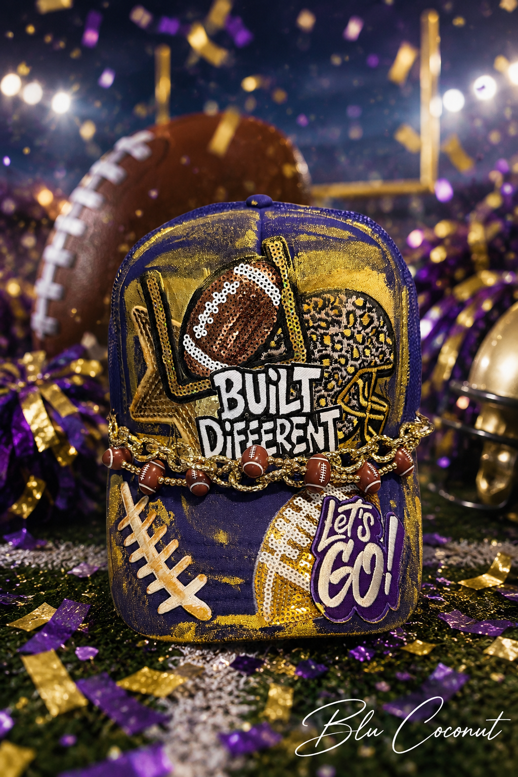 Blu Coconut Purple & Gold Football Trucker Hat