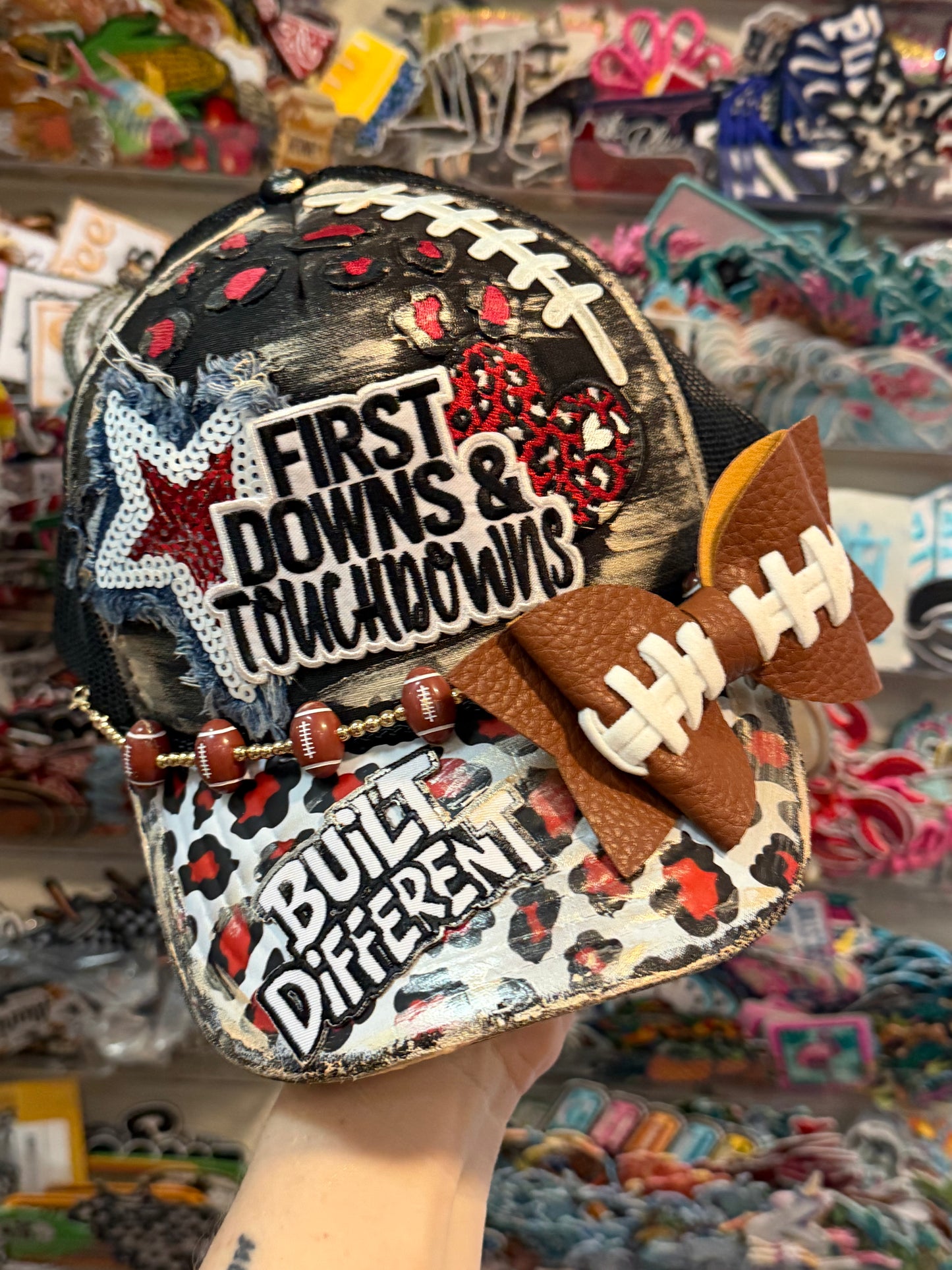 Blu Coconut Red & Black Football Trucker Hat With Bow