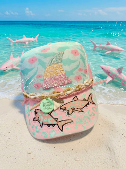 🦈🌊 Blu Coconut Leopard Print Shark Trucker  🌊🦈