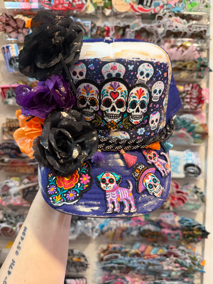 Blu Coconut Sugar Skull Trucker Hat