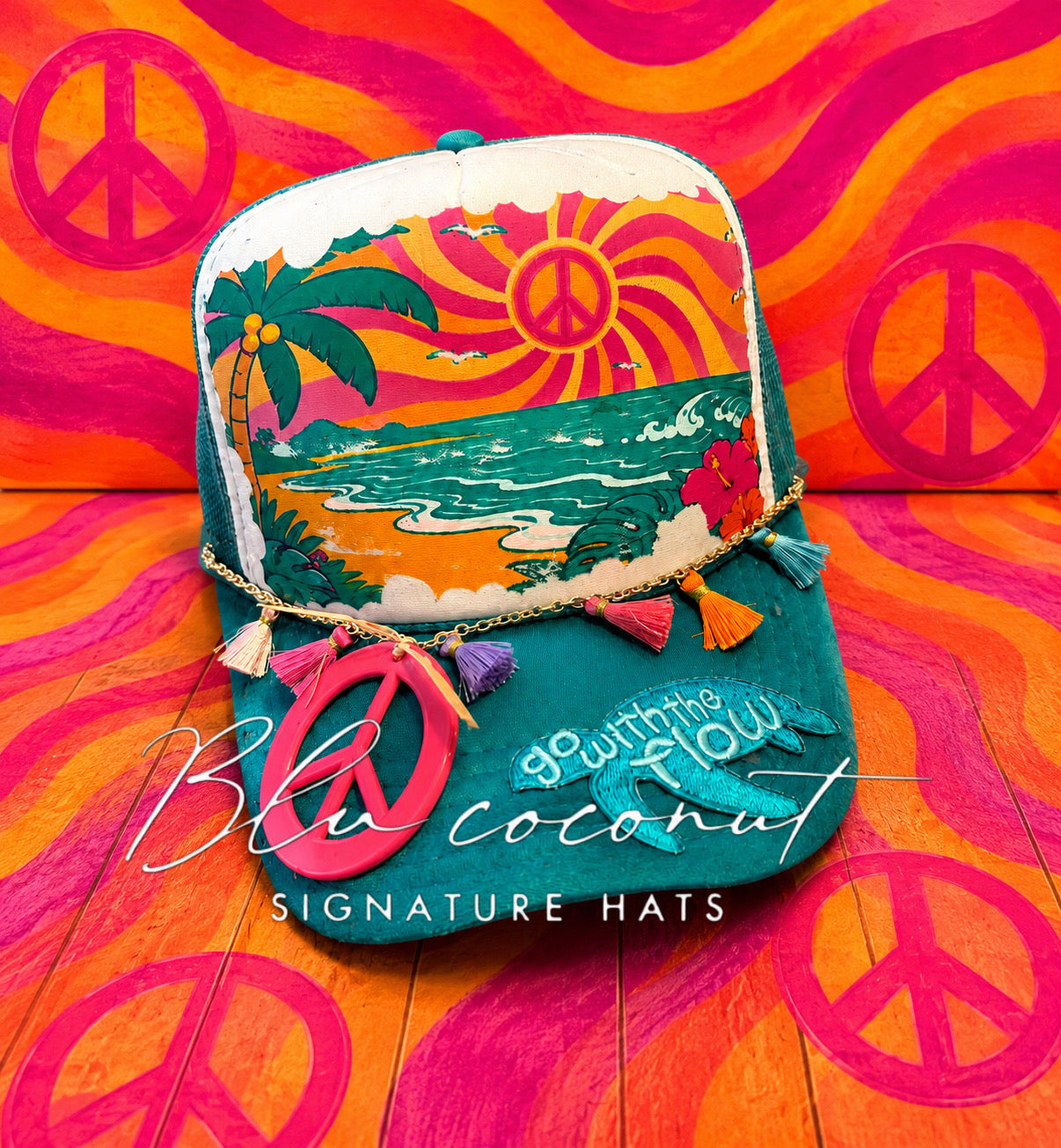 ☮️🌴 Go With The Flow – Blu Coconut Trucker 🌴☮️