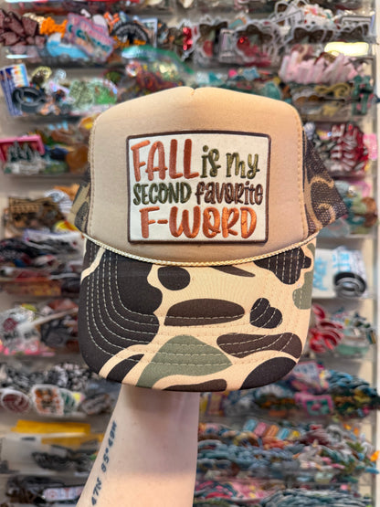 Blu Coconut Fall F word camo Trucker Hat
