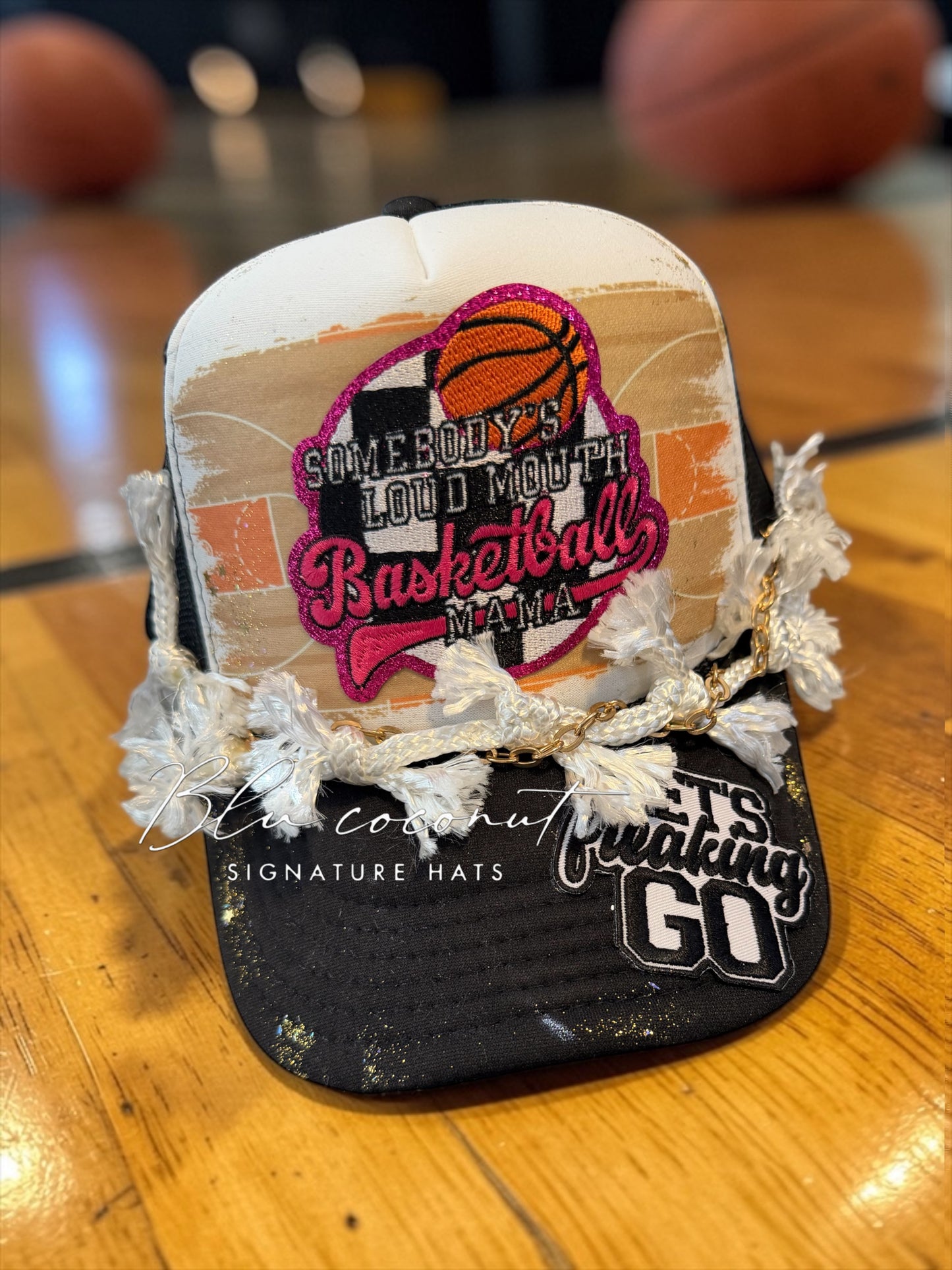Blu coconut Loud Mouth Basketball Mom Trucker